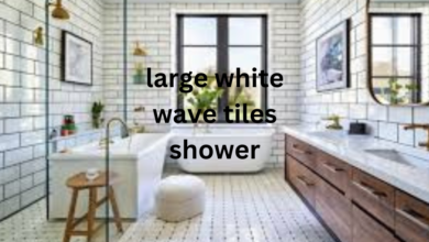 large white wave tiles shower